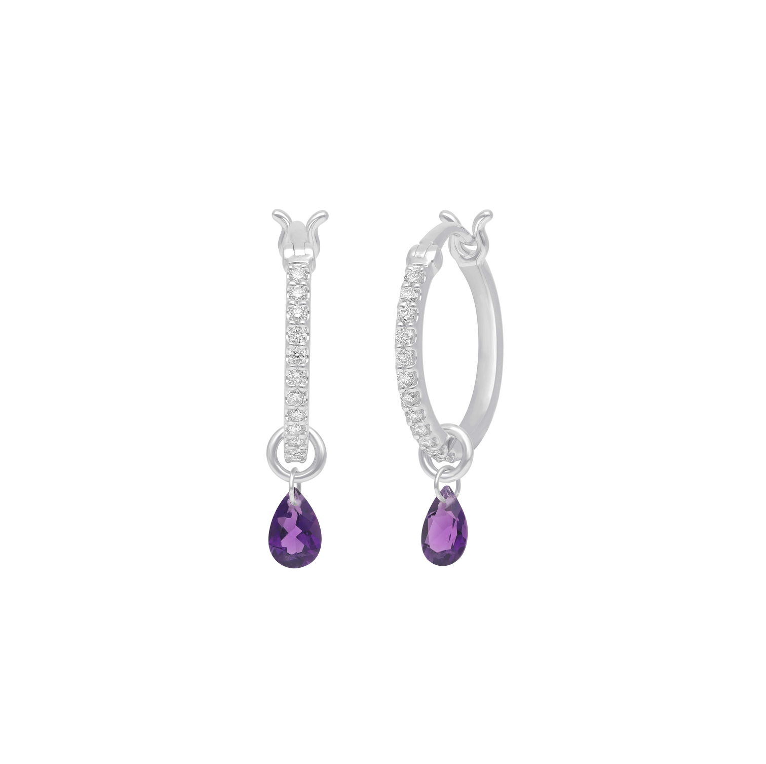 Sabel Collection White Gold Diamond and Amethyst Drop Earrings